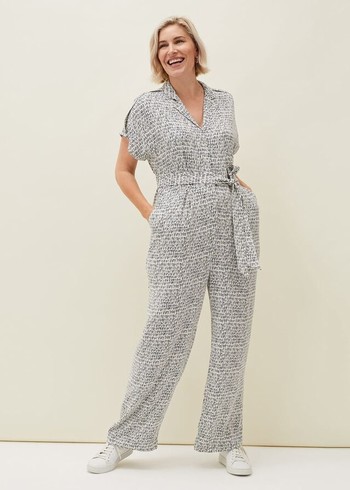 Phase Eight Paige Abstract Print Jumpsuit Navy/White Canada | XHSNFB-092